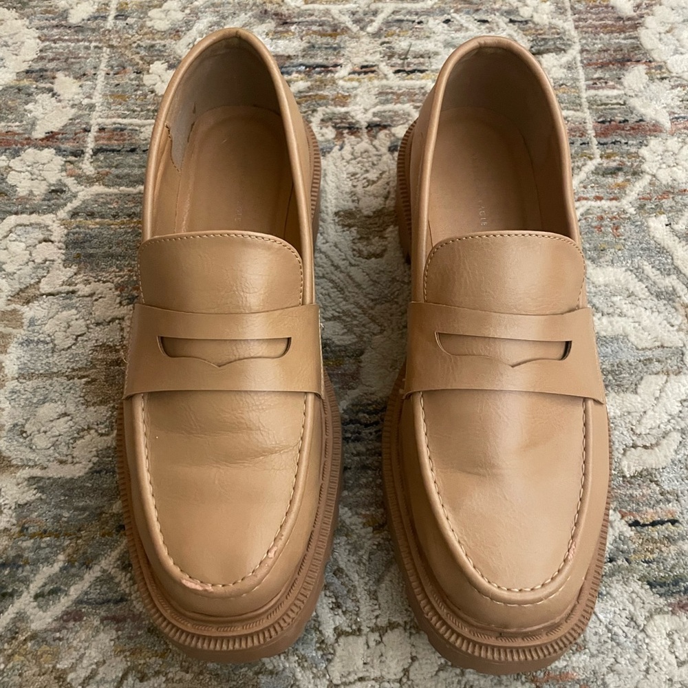 Tan platform loafers